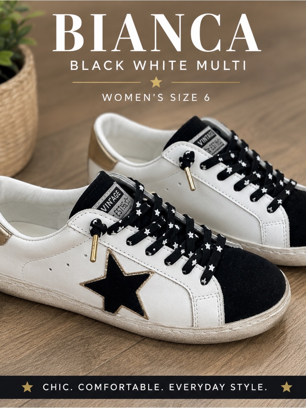 Bianca Black White Multi Star Sneakers Women’s Size 6
